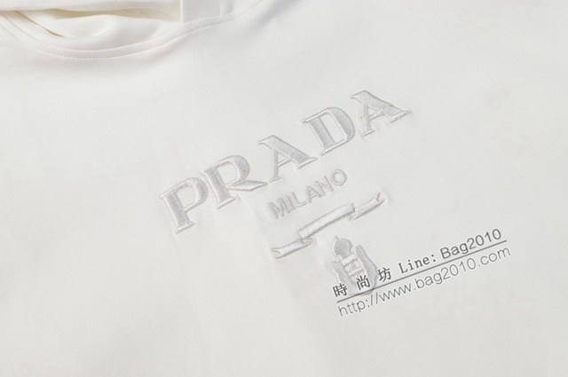 Prada專櫃普拉達2023FW新款刺繡連帽衛衣 男女同款 tzy3018
